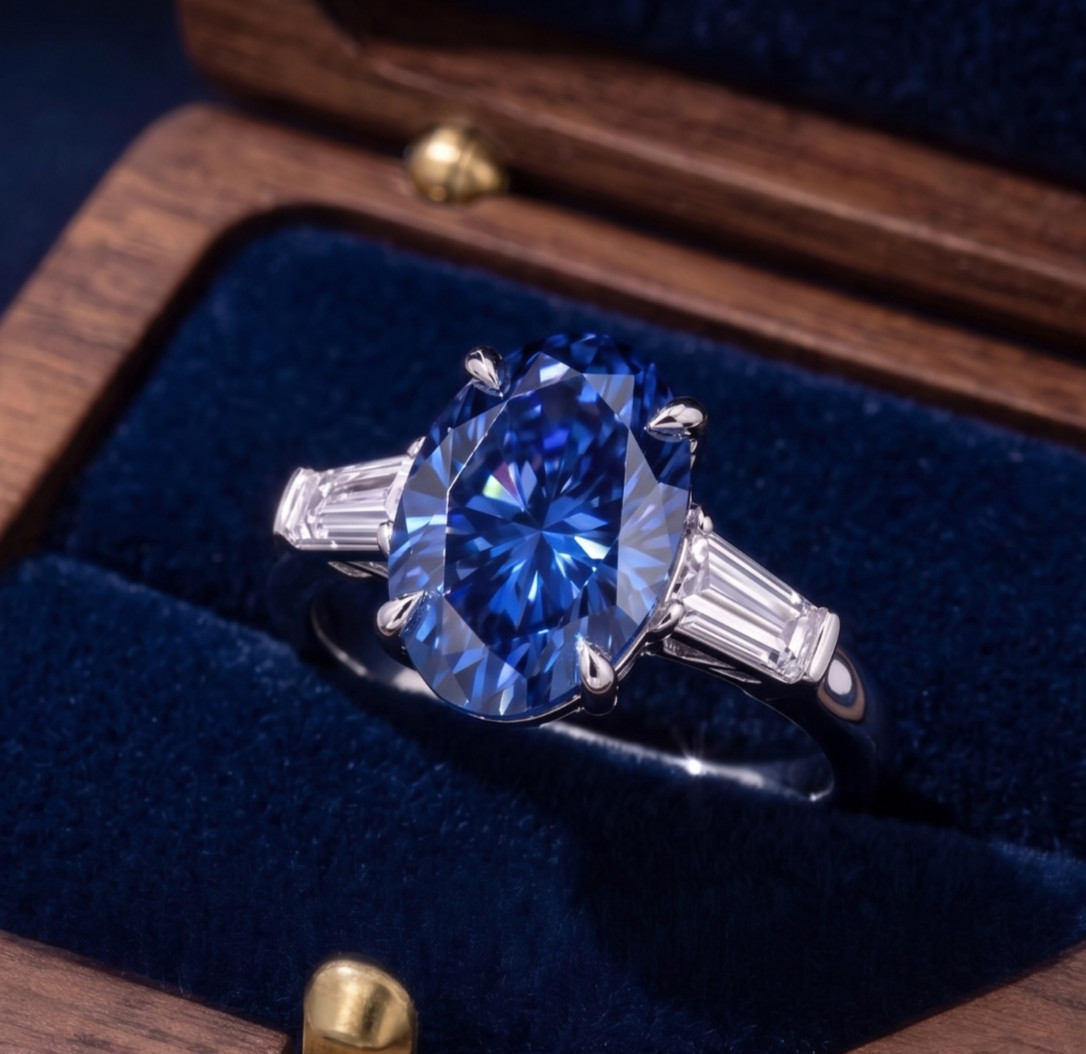 8.00 Ct Certified Oval Shape Blue Natural Diamond Ring VVS1 White Gold Finish