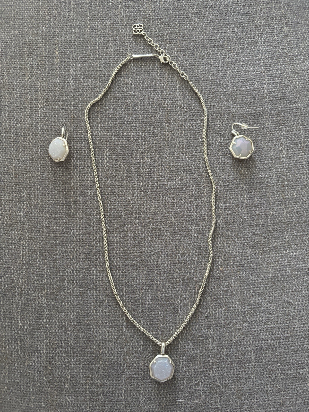 Kendra Scott Gold Tone Necklace & Earrings Set White Sparkly Octagon Stones