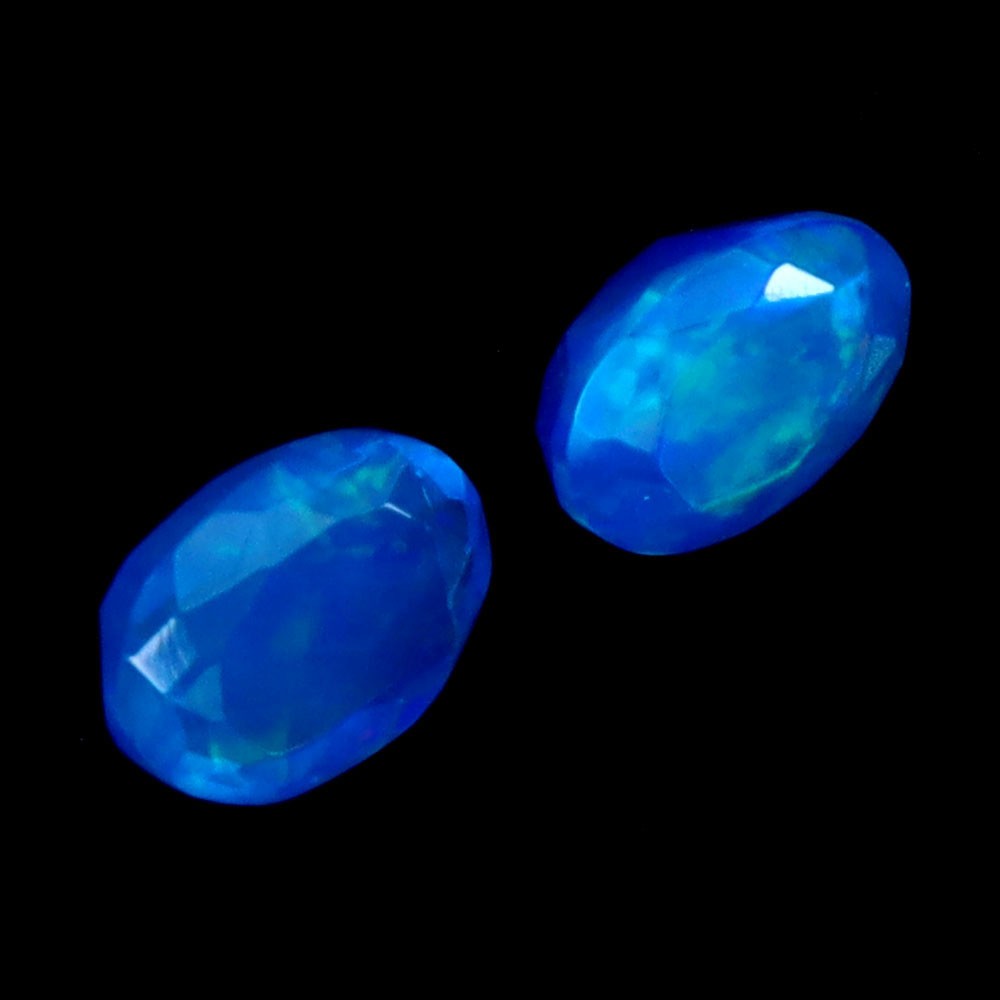 Pair 2pcs Oval Cut Natural Hot Rainbow Blue Fire Opal Ethiopia 12 Ct 7x5mm Gems