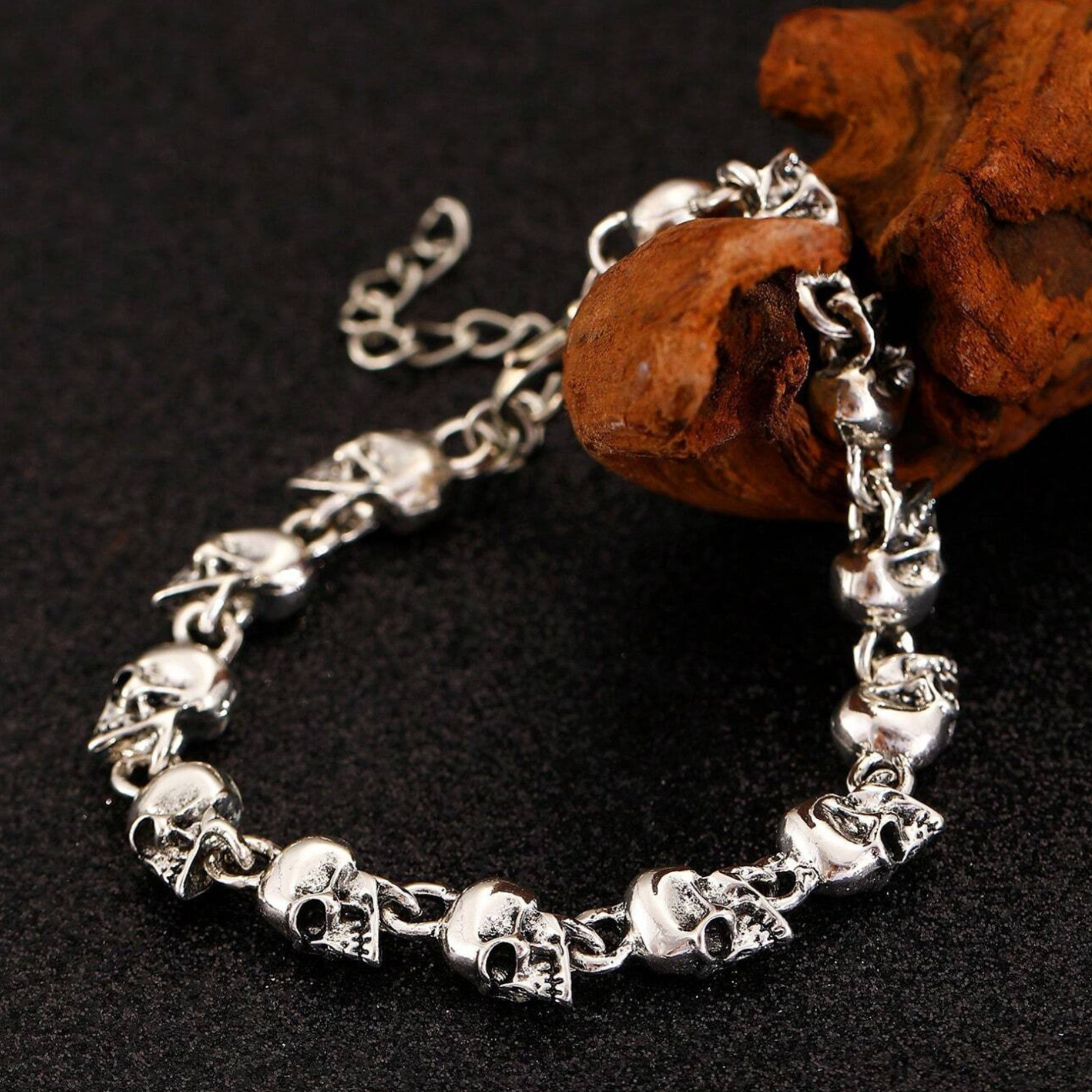 Skull Chain Bracelet Gothic Punk Antique Silver Halloween Jewelry For Women Men