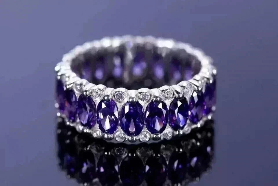 2.90 Ct Oval Cut Natural Tanzanite Diamond & Wedding Ring 14K White Gold
