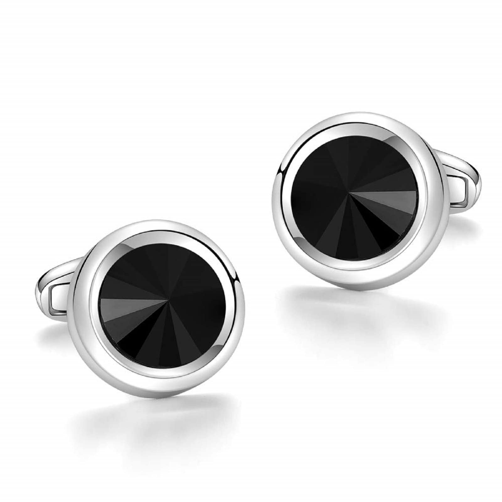 Mens Cufflinks Navy Blue Crystal Circular Shiny Style With Gift Box