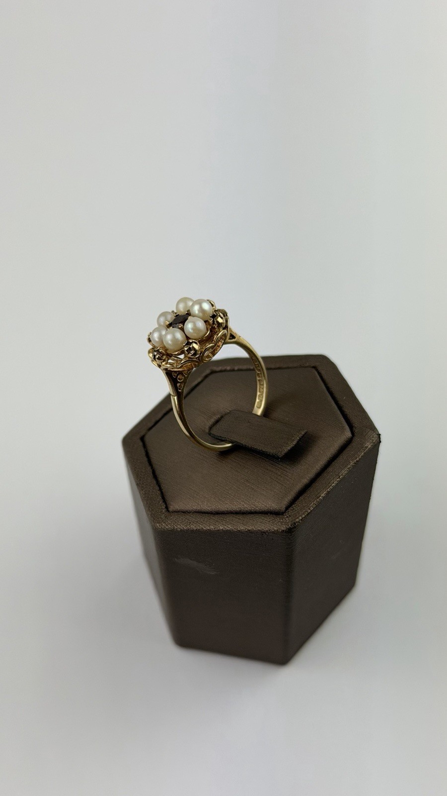 Pearl And Garnet 9ct Gold Ring , Vintage And Hallmarked Yellow Gold