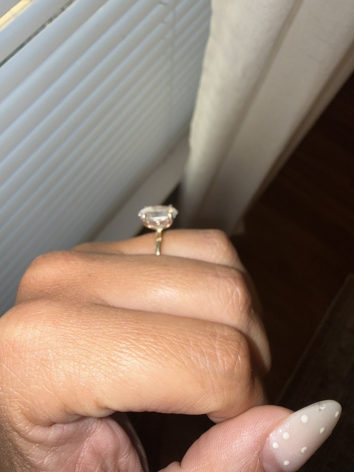 14 karat gold solitaire oval lab grown diamond ring 3.08 carats size 6