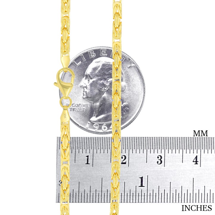 Mens 14K Yellow Gold Solid 3.5mm Byzantine Box Link Chain Pendant Necklace 22″