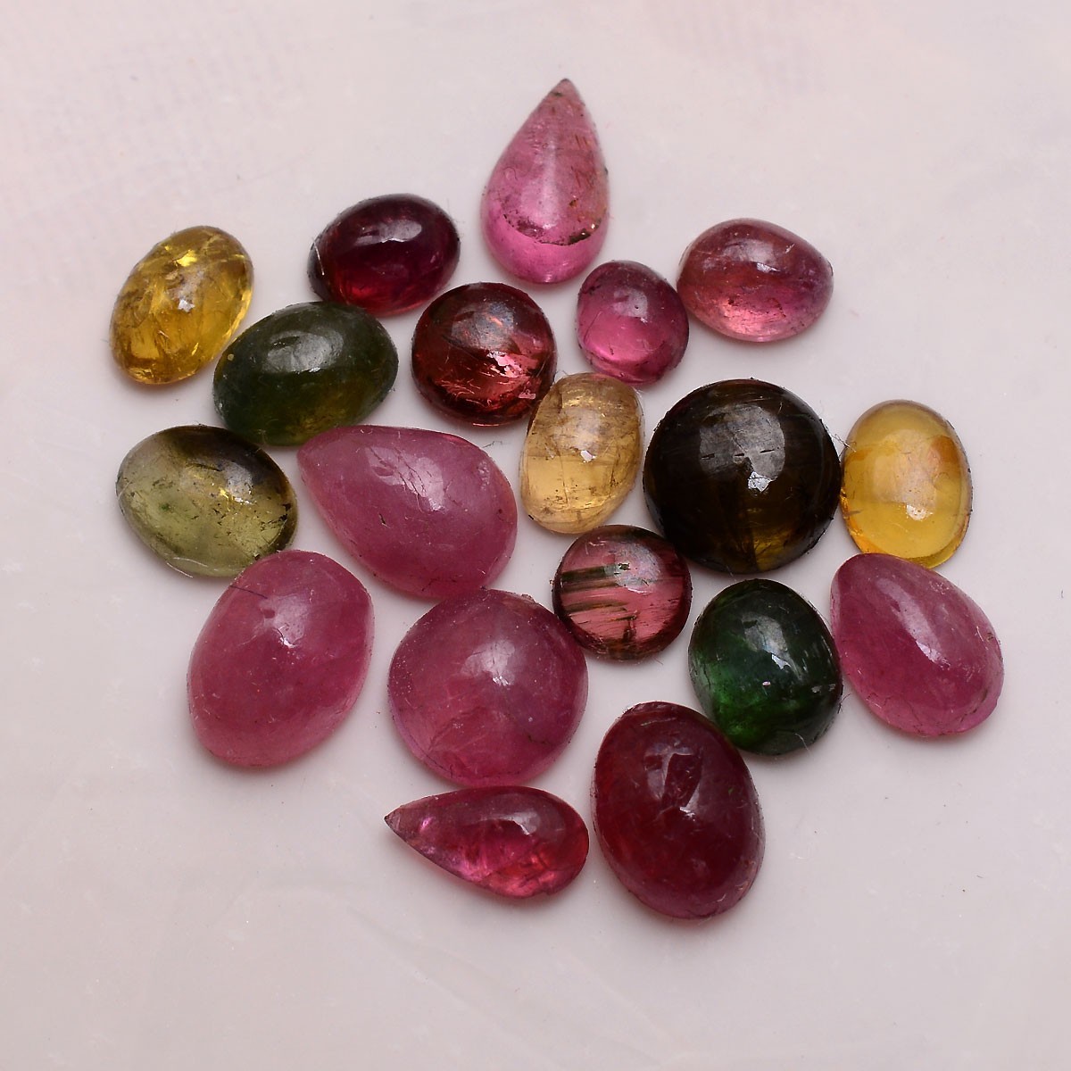 Rainbow Candies~19 Pcs Natural Multi Tourmaline 4mm-7mm Cabochon Loose Gemstones