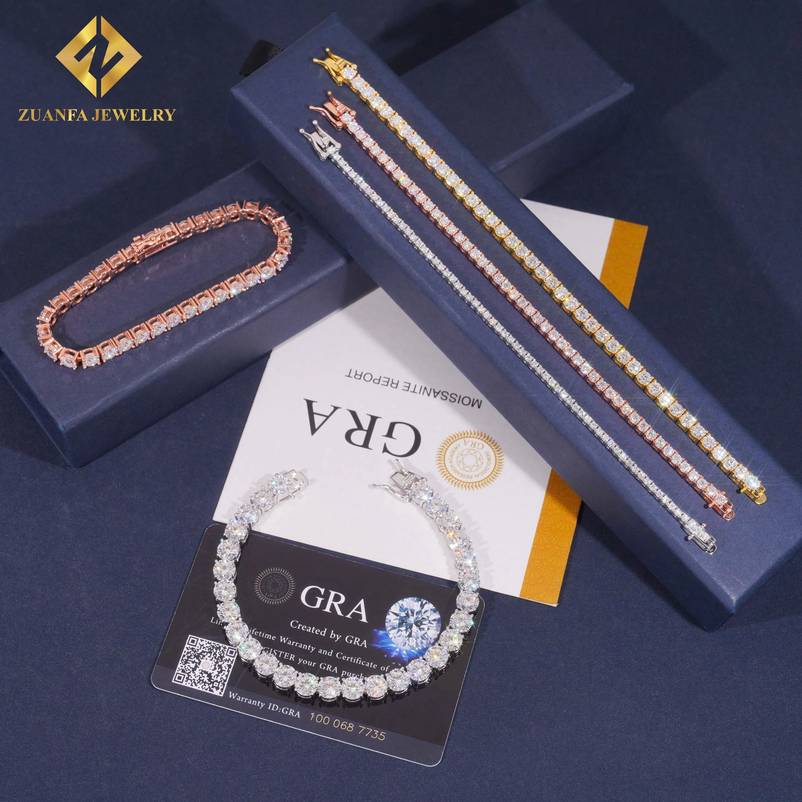 Tennis Bracelet 925 Sterling Silver 18K Gold Plated 2mm Moissanite Tennis Chain