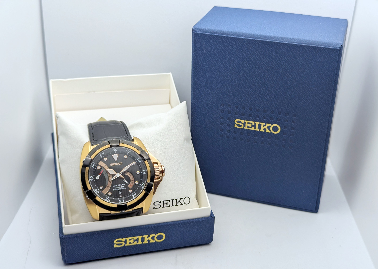 Seiko Kinetic Velatura 5D44 Direct Drive Rose Gold Sapphire | New Capacitor/Box