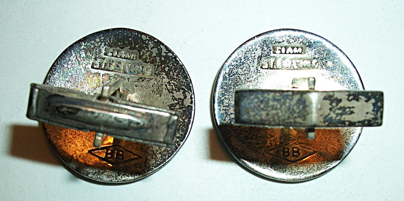 Vtg Mid 20th Century Large Marked Siam Sterling Silver Cufflinks Niello Dancer