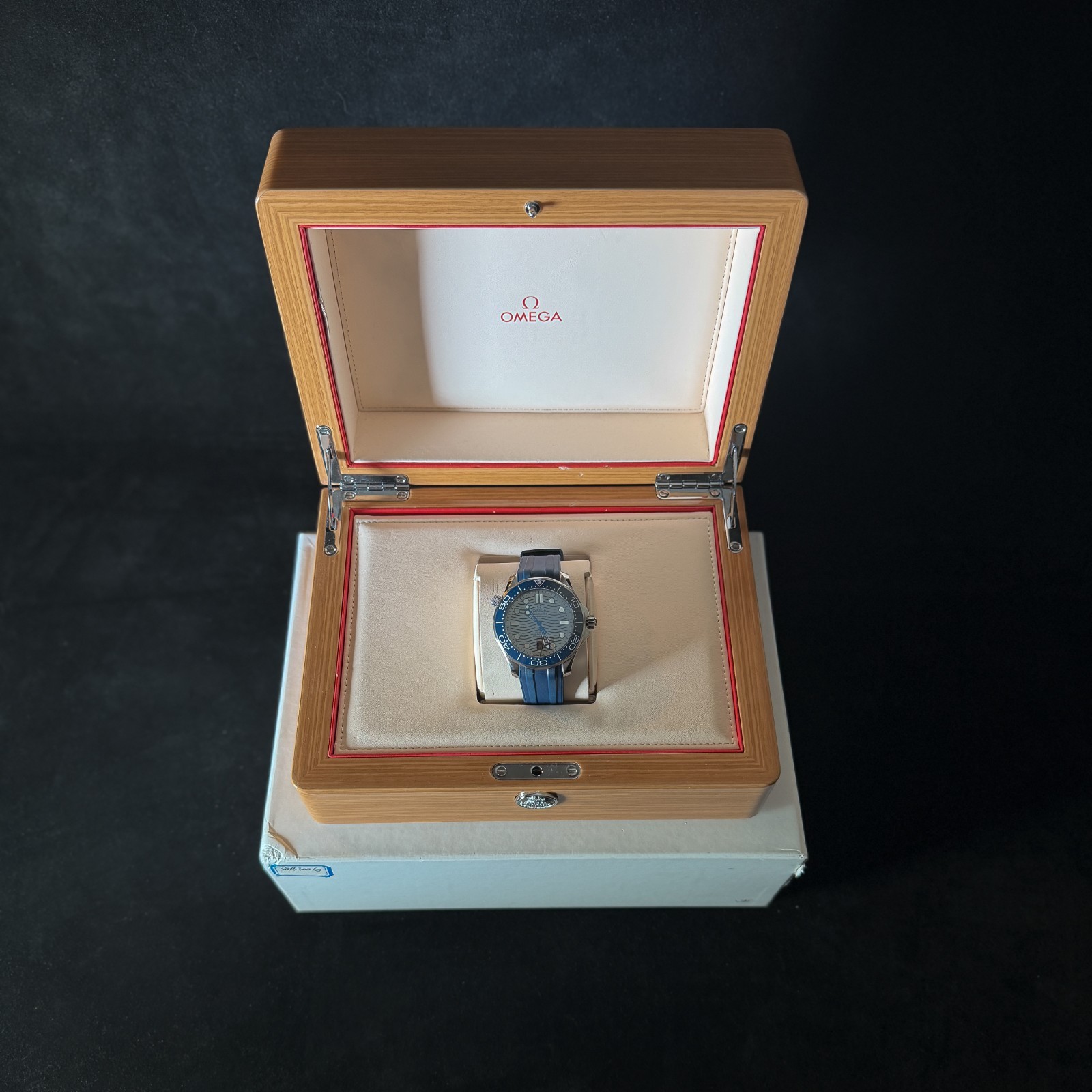 OMEGA Seamaster Diver 300M Gray Wave Blue Rubber Full Set 210.32.42.20.06.001