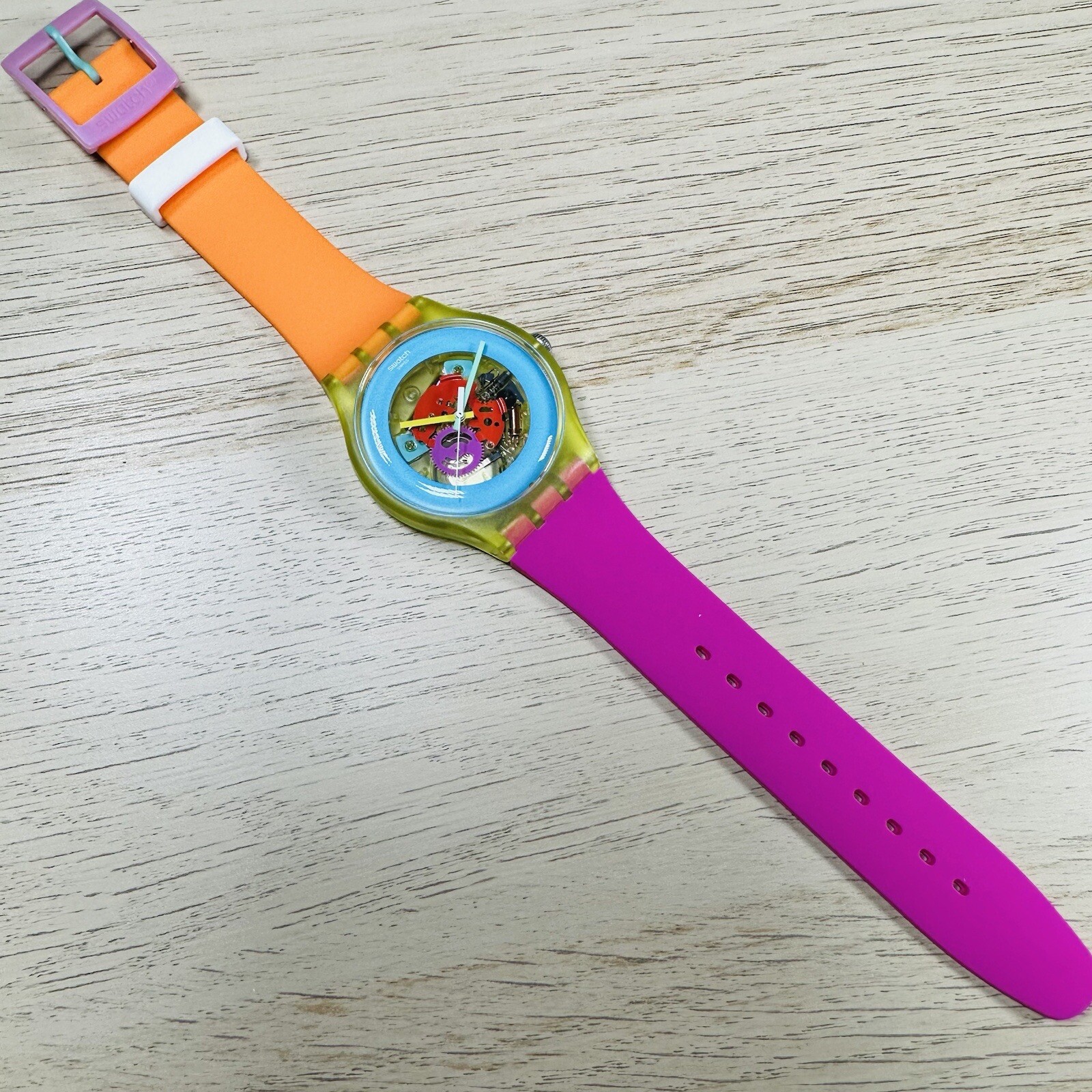 NEW✅ Swatch Color Palette SUOJ101 Skeleton 41mm Orange Pink Silicone Watch