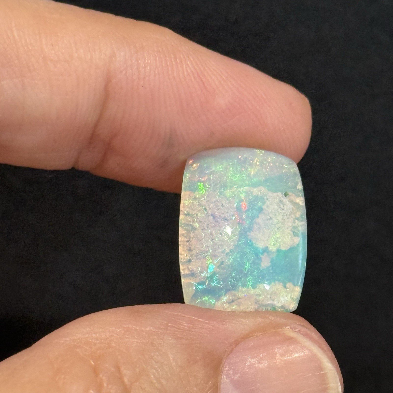 6.5ct 17.2×12.6×5.4mm Stardust Galaxy Ethiopian Welo Opal Cushion Cabochon Gem