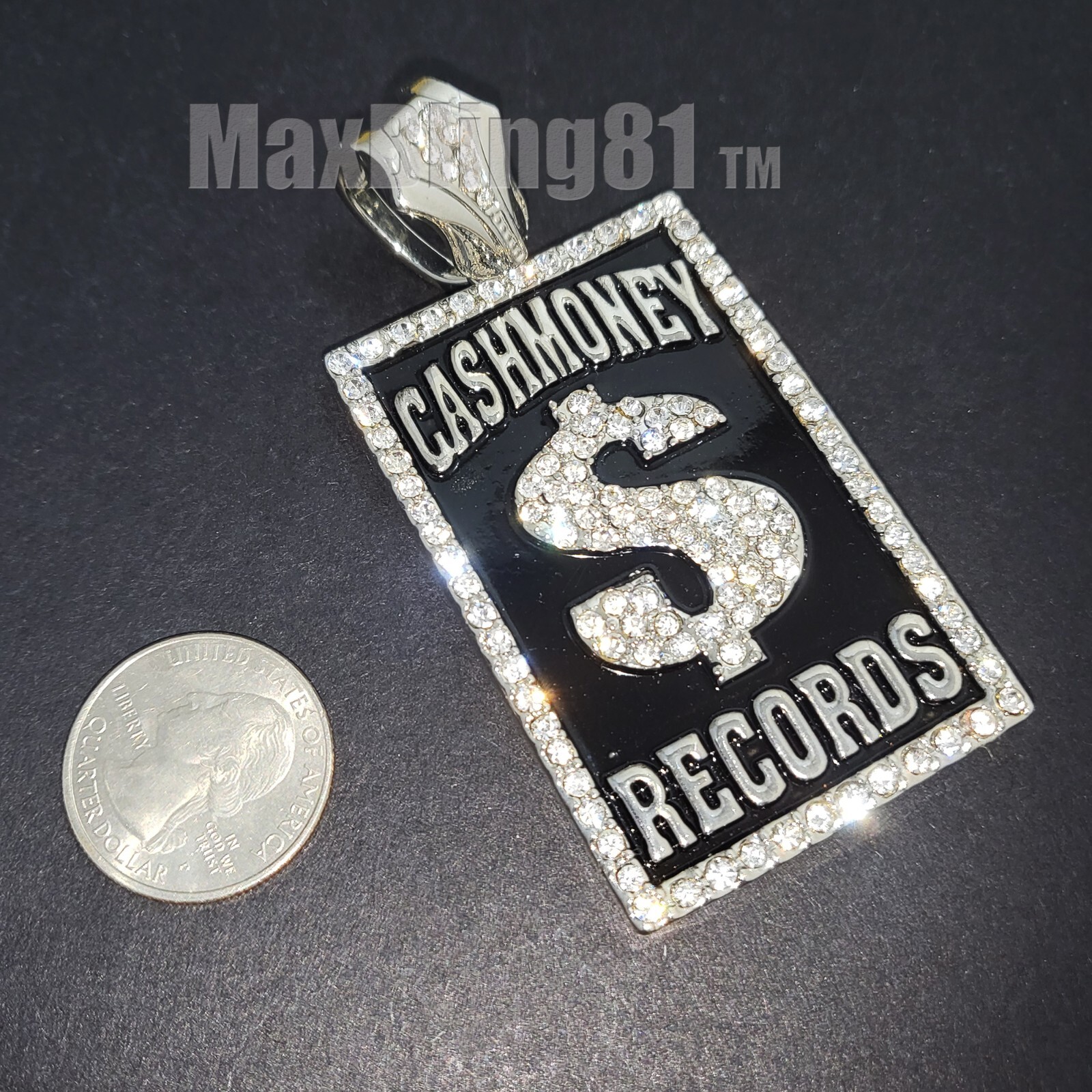 Hip Hop Silver Plated Alloy Cubic Zirconia Iced Large CASHMONEY RECORDS Pendant