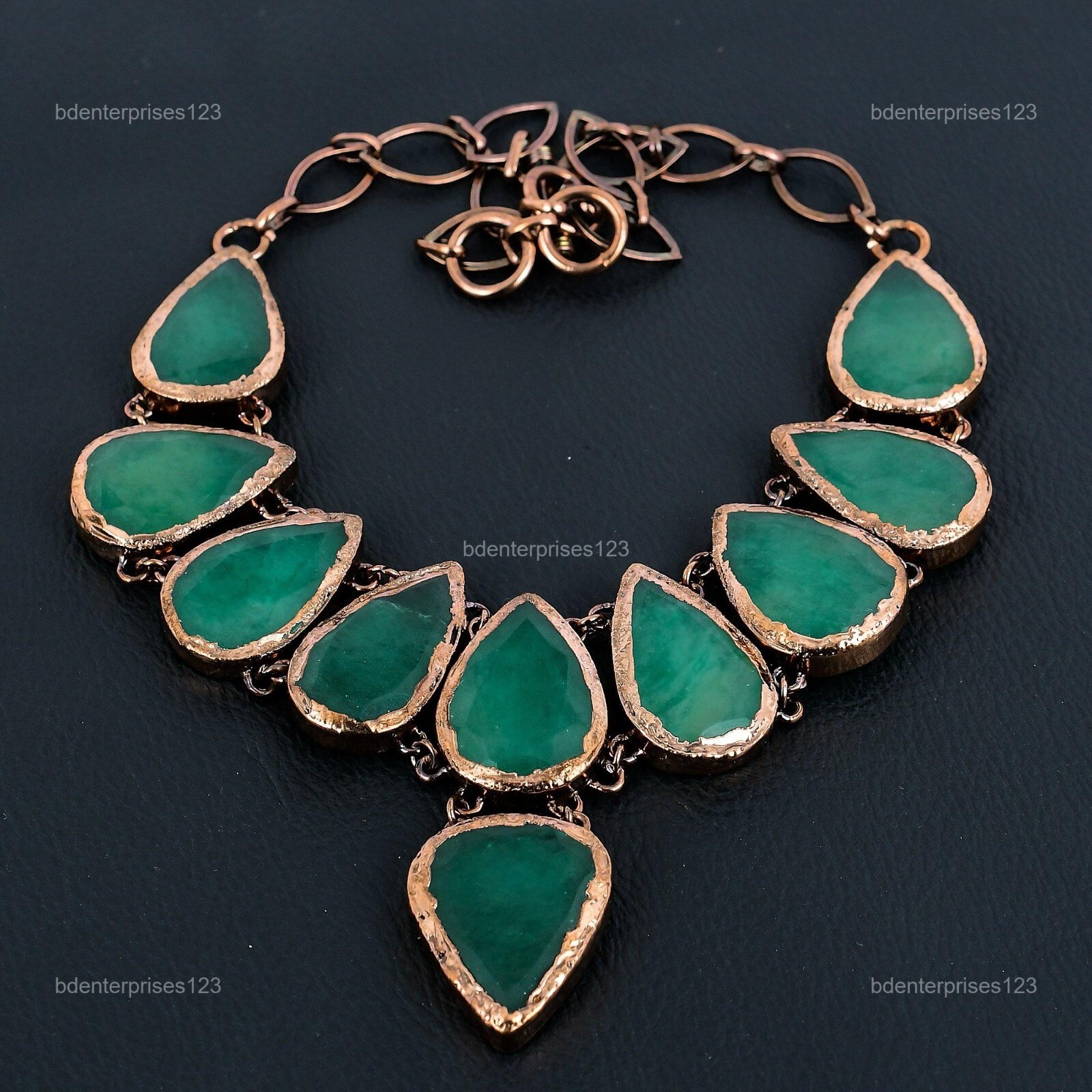Copper Natural Zambian Emrald Chain Elegant Electroformed Boho Necklace Jewelry