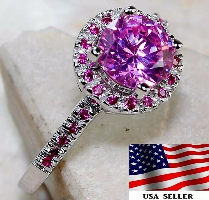 2CT Heat Treated Pink Topaz 925 Solid Genuine Sterling Silver Ring Sz 7 MB1-9