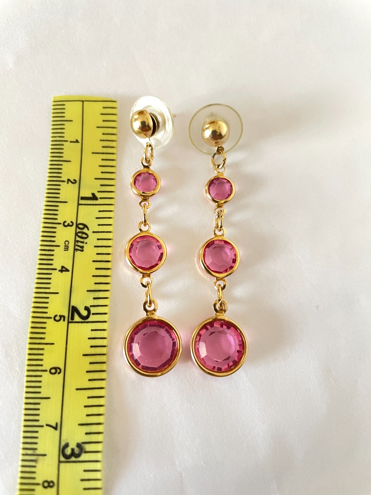 Lot of 2 Vintage Gold Tone Glass Bezel Bracelet & Earrings Pink Purple Blue