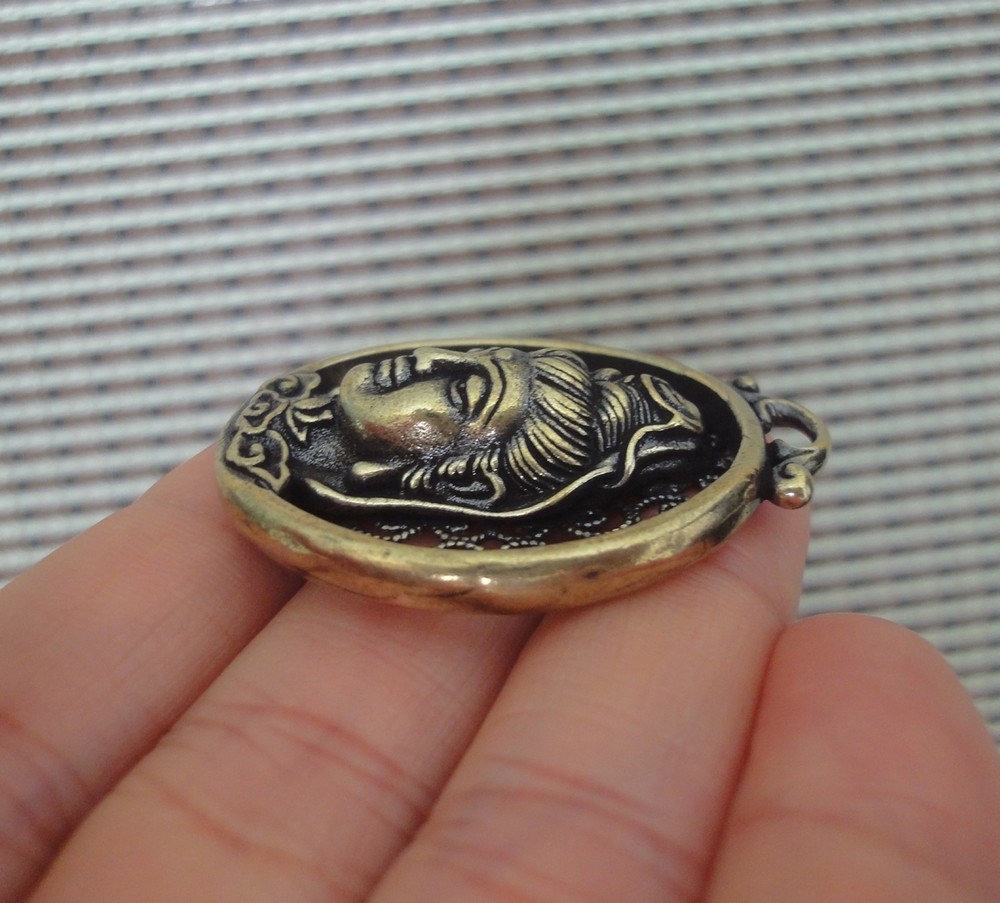 Vintage Style Pure Brass GuanYin Buddha Figurine Statue Pendant