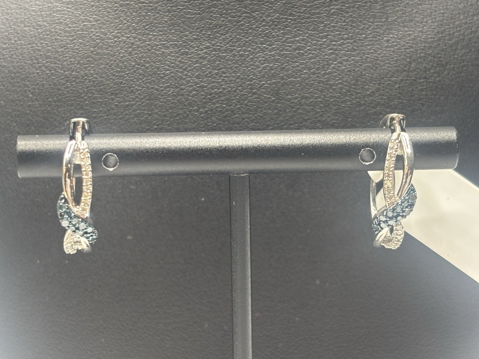 Blue & White Diamond Sterling Earrings Silver 925 Fine Jewelry Dainty