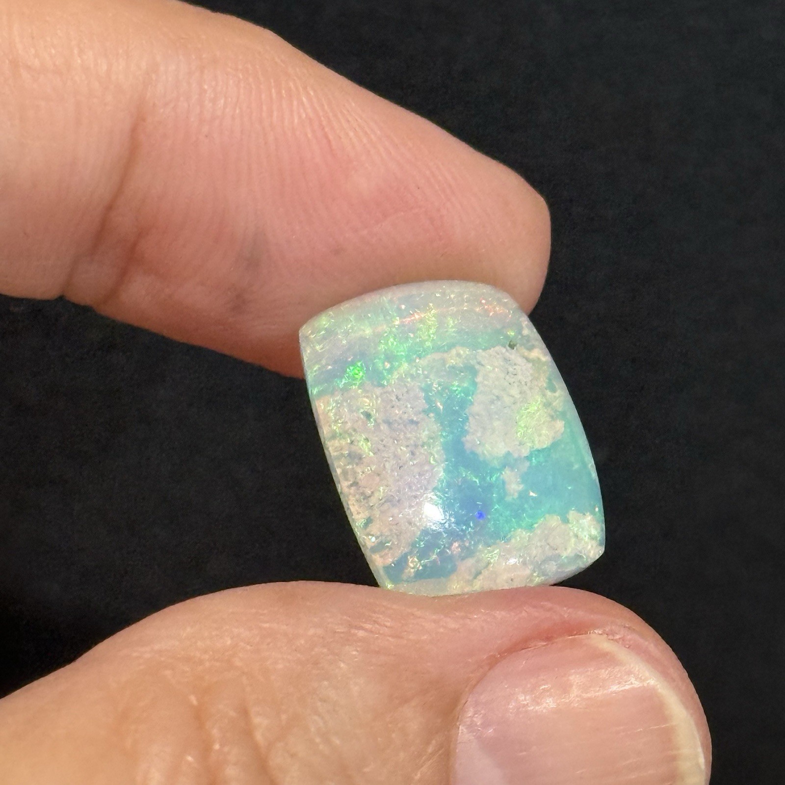 6.5ct 17.2×12.6×5.4mm Stardust Galaxy Ethiopian Welo Opal Cushion Cabochon Gem