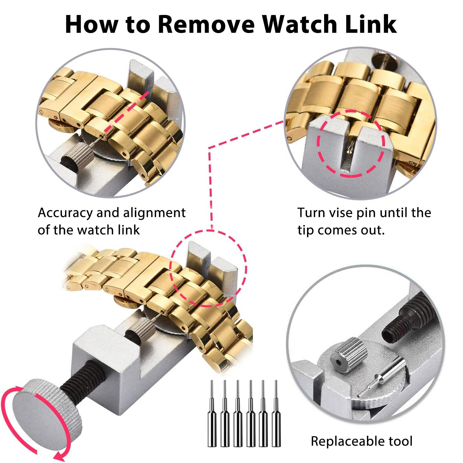 Adjustment Watch Band Strap Link Pin Remover Repair Tool Spring Bar Resizing Set