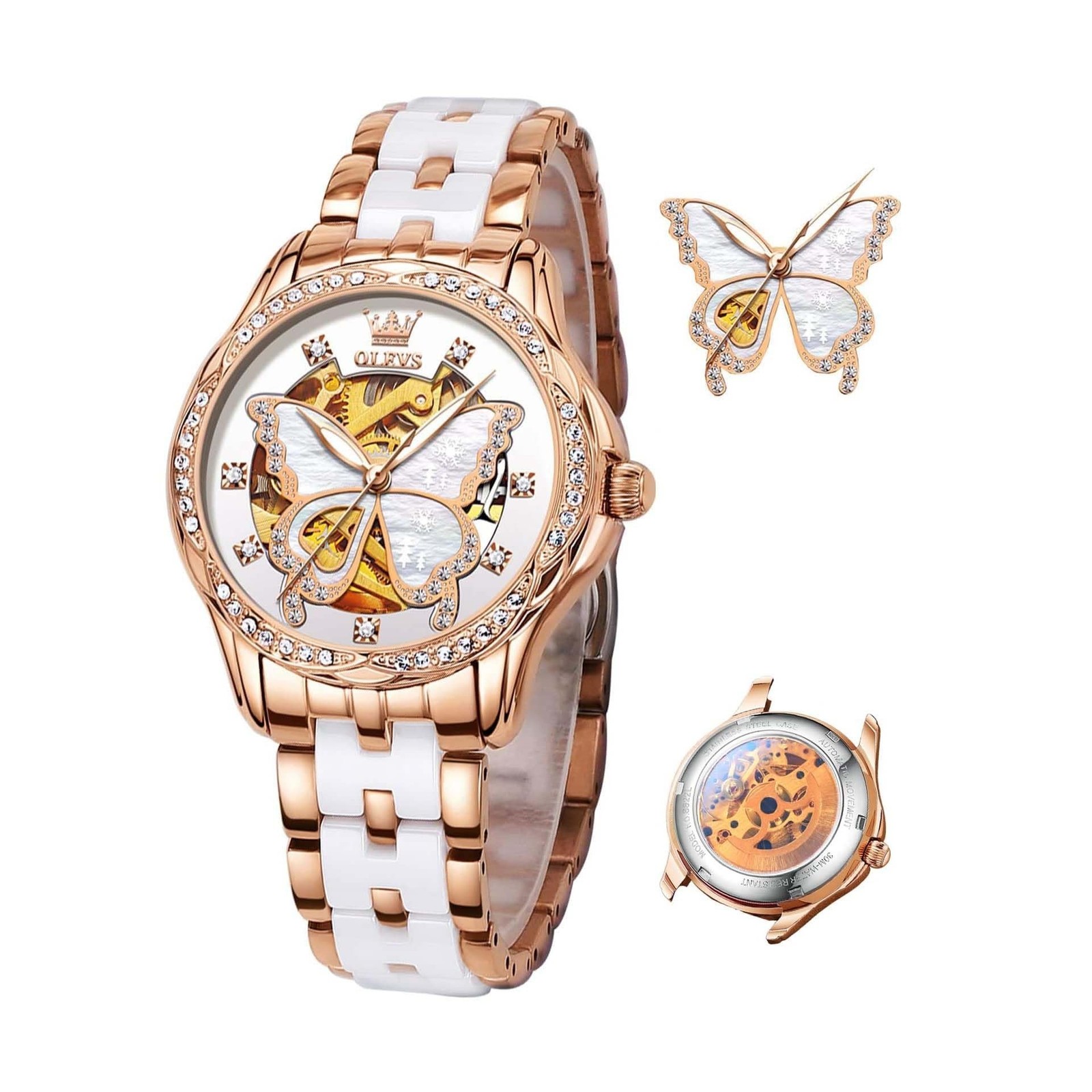 OLEVS Womens Watches Automatic Self Winding Elegant Ceramic Rose Gold Dress W…