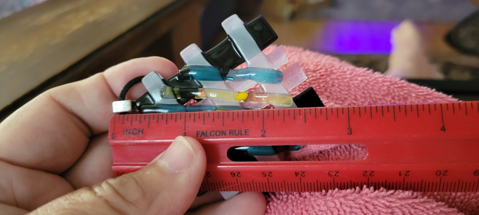 Multicolor Fused Glass Square Pendant Necklace, Black Cord, Extender Unique