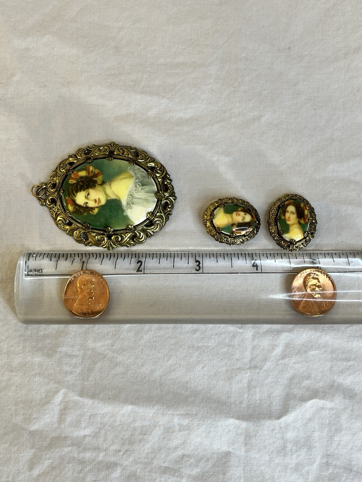 Vintage West Germany Porcelain Woman Necklace Pendant and Earrings Bridgerton St