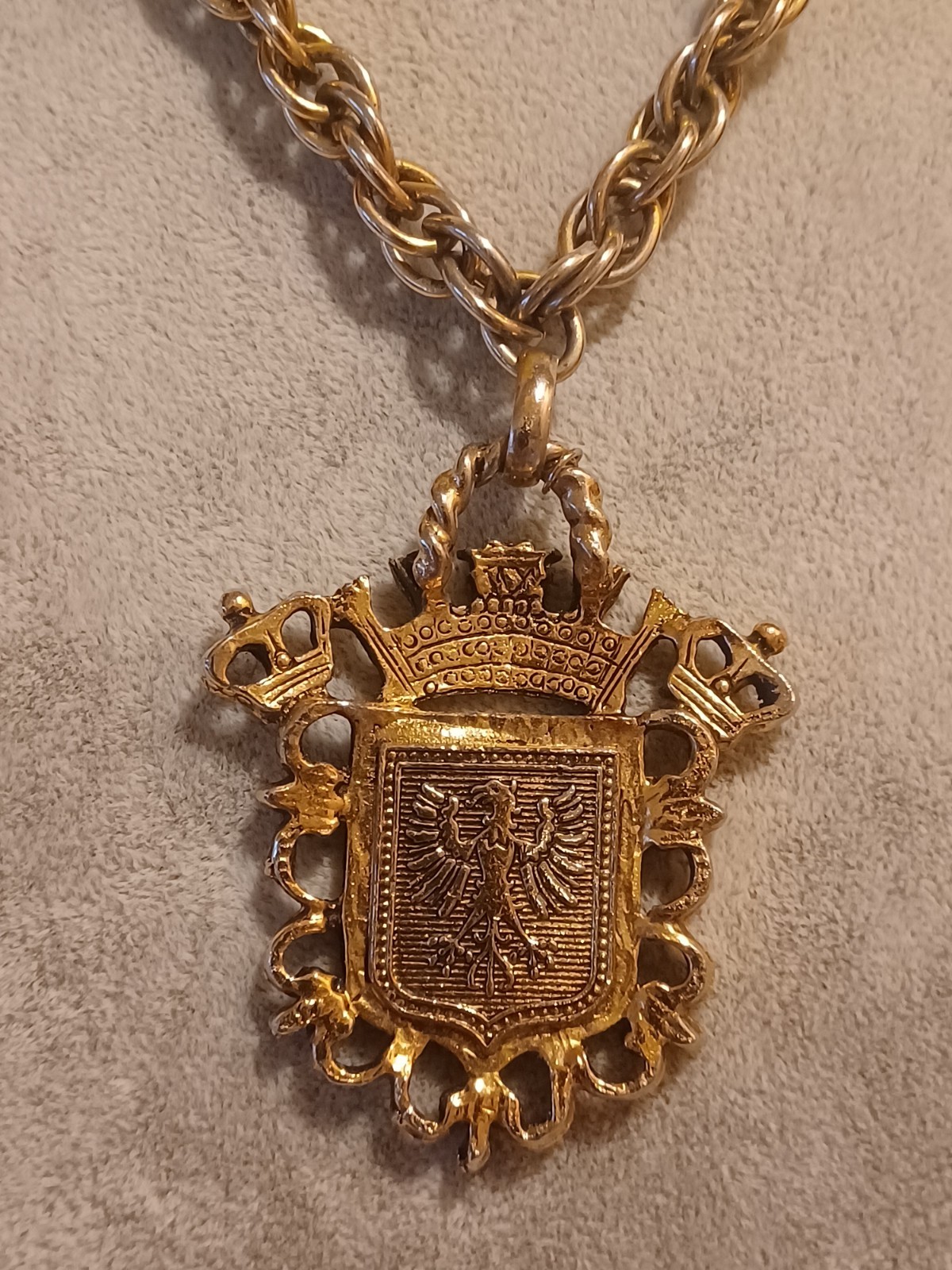 Vintage Fleur-De-Lis Necklace Earrings Medallion Coat of Arms Eagle Crown