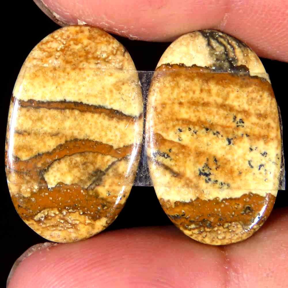 23.15Cts. 100% NATURAL RARE DESIGNER PICTURE JASPER MATCHED PAIR LOOSE GEMSTSONE
