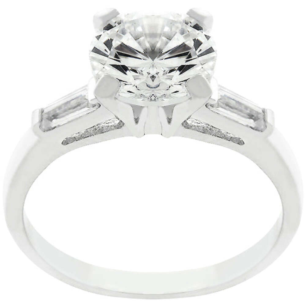 Classic Triple White Round Baguette Engagement Ring