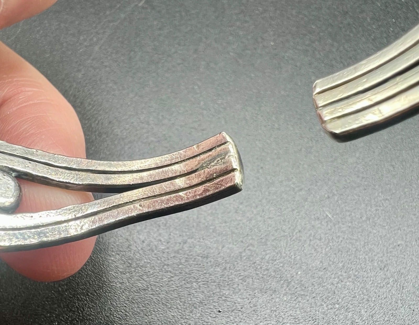 Artisan Sterling Silver Cuff Bracelet .925 Modernist Stamped Wave 26.7g