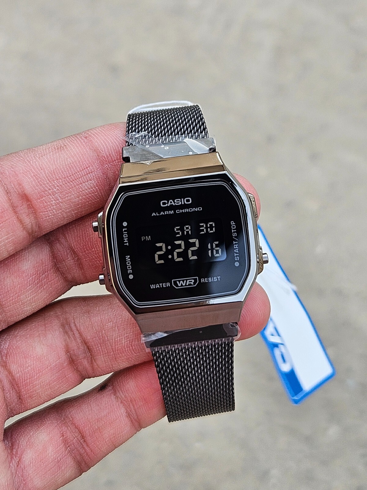 Casio A168WEMB-1B Vintage Digital Watch – Black Stainless Steel Mesh Strap, New