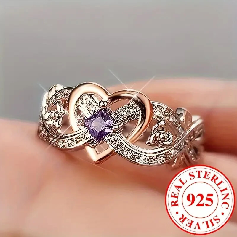 925 Sterling Silver Two Tone Infinity Heart Ring size P 1/2 in Gift Box