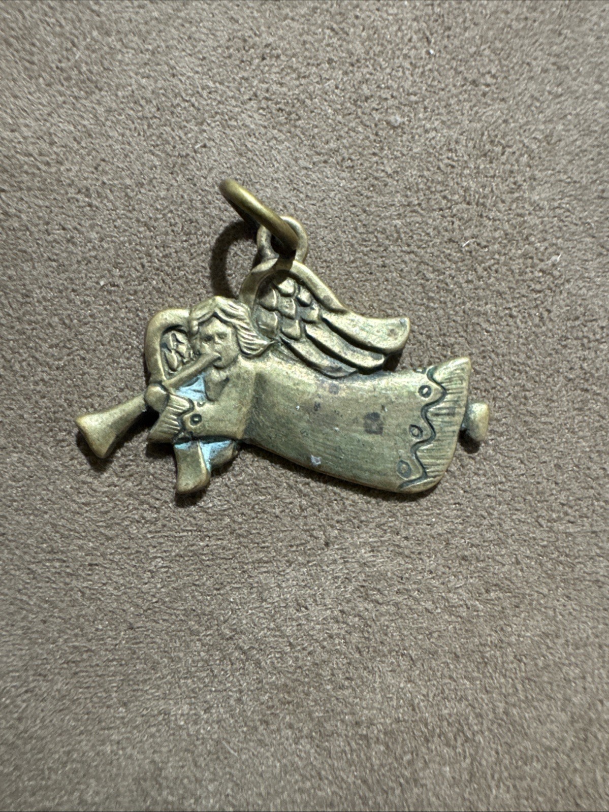 Jeep Collins Beautiful Retired Pure Brass Guardian Angel W Trumpet Pendant EUC