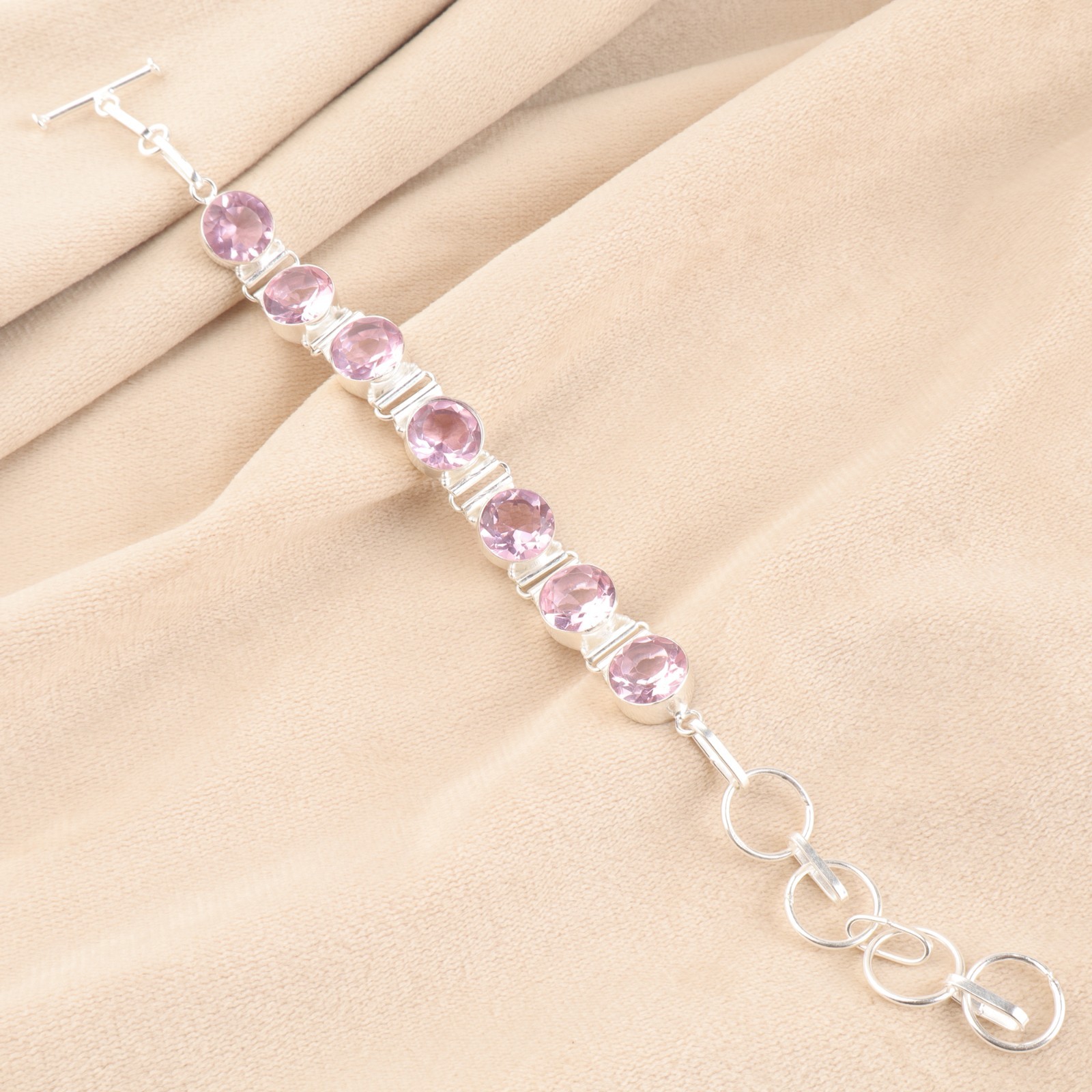 Lovely Pink Kunzite Gemstone 925 Sterling Silver Handmade Jewelry Bracelet 8″