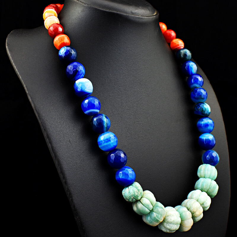 700.00 Cts Earth Mined Onyx & Amazonite Round Shape Beads Necklace NK-21E250
