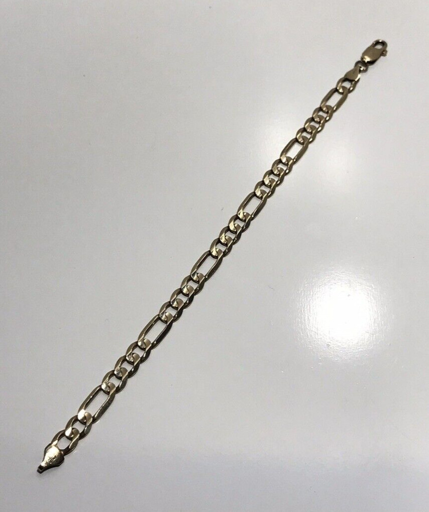 Vintage Solid 10k Yellow Gold Figaro Bracelet 8.75″~7.60MM Signed “PGDA”
