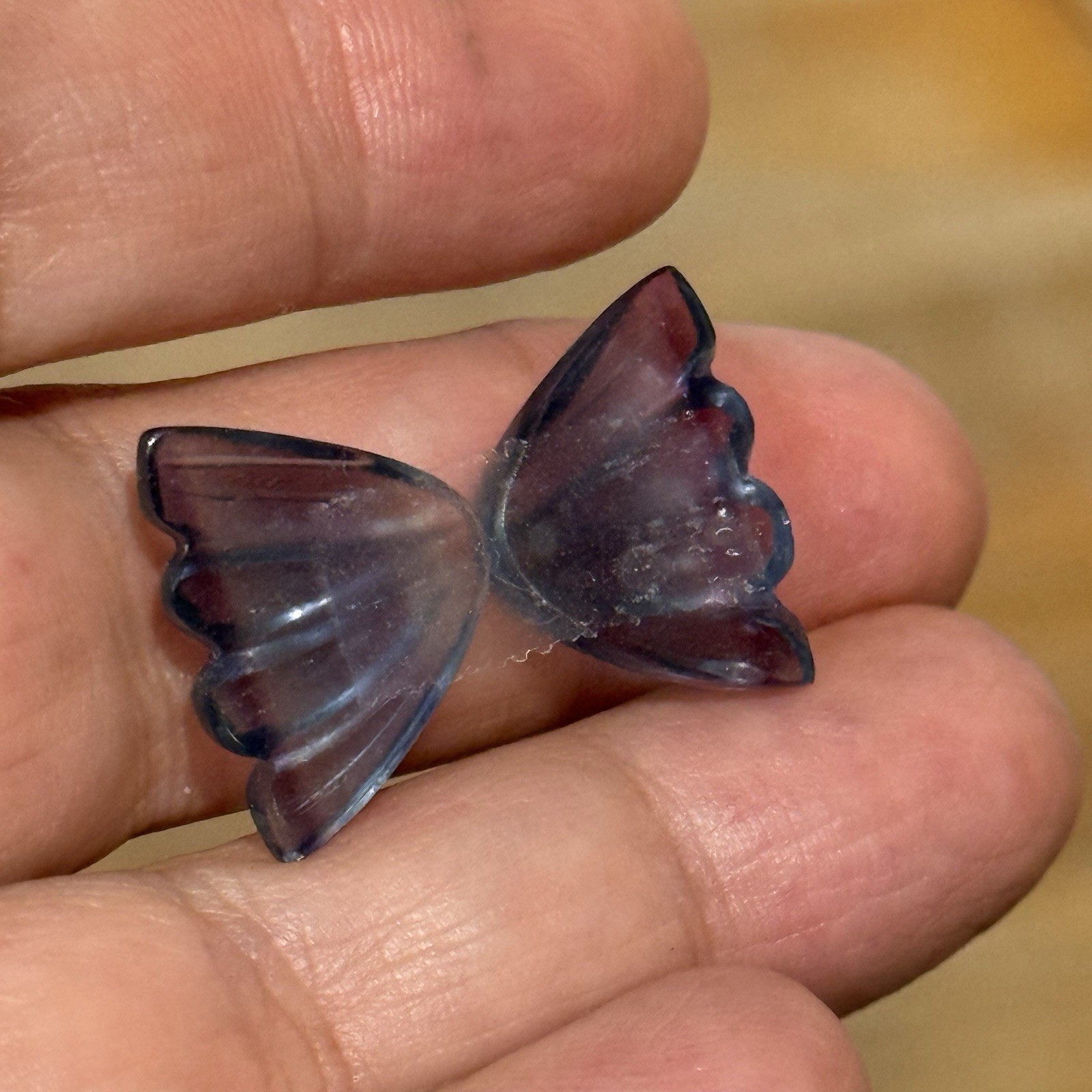 18ct 18×13.5x5mm Pair Fine Purple Blue Fluorite Carved Butterfly Wings Cabochons