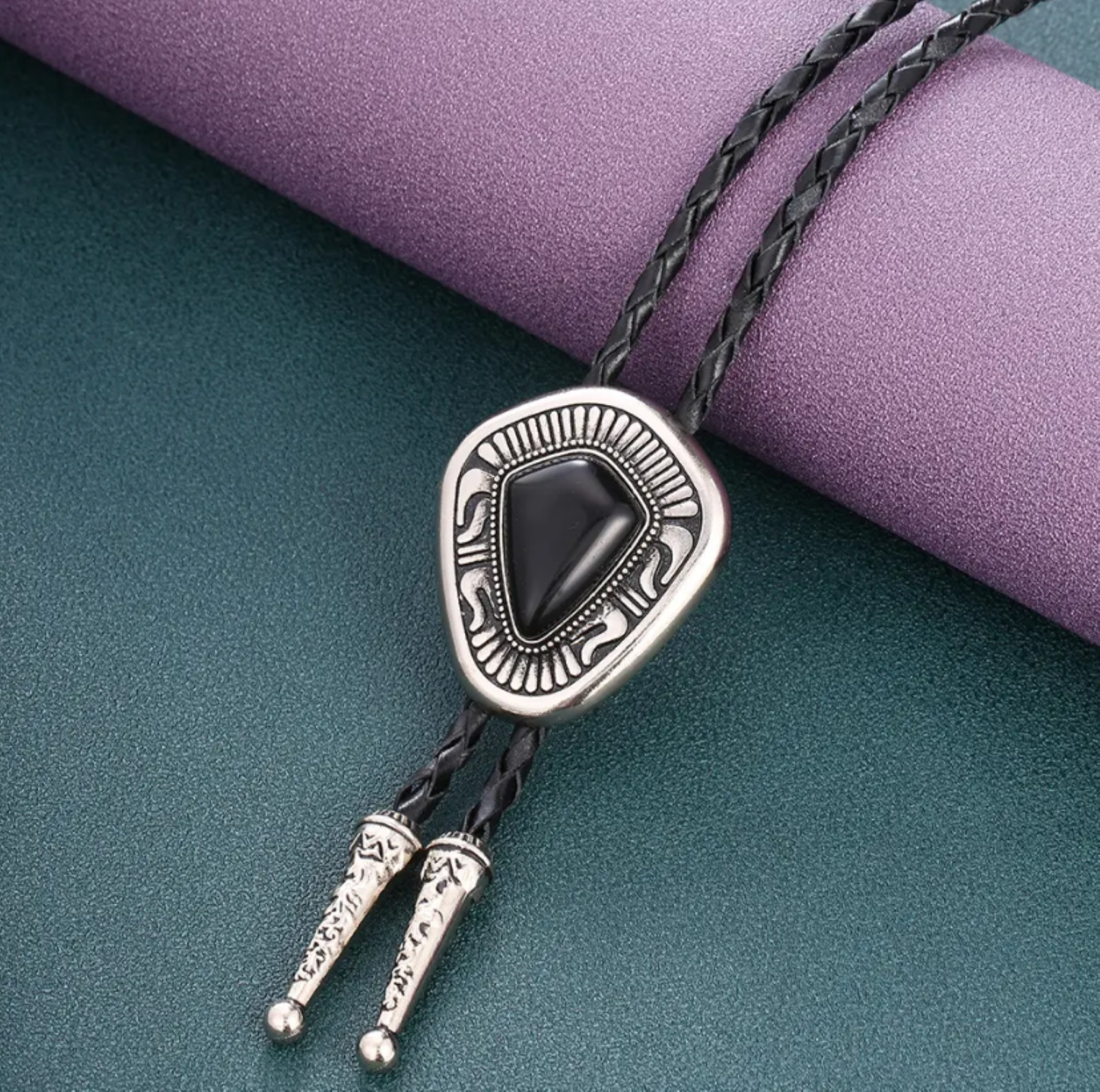 Bolo Tie Mens Wedding Necklace PU Leather Rope Western Cowboy Style