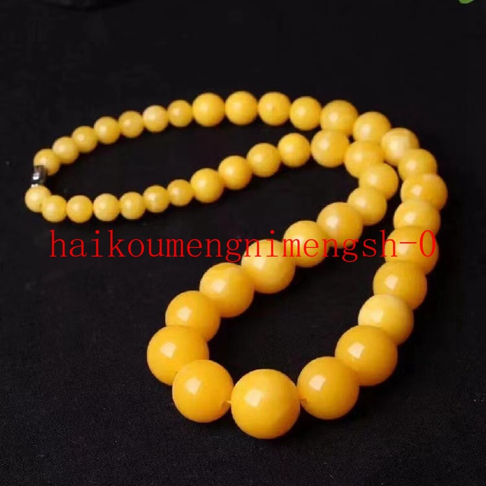 10-20mm Natural Yellow Beeswax Amber Tower Round Beads Necklace 22″