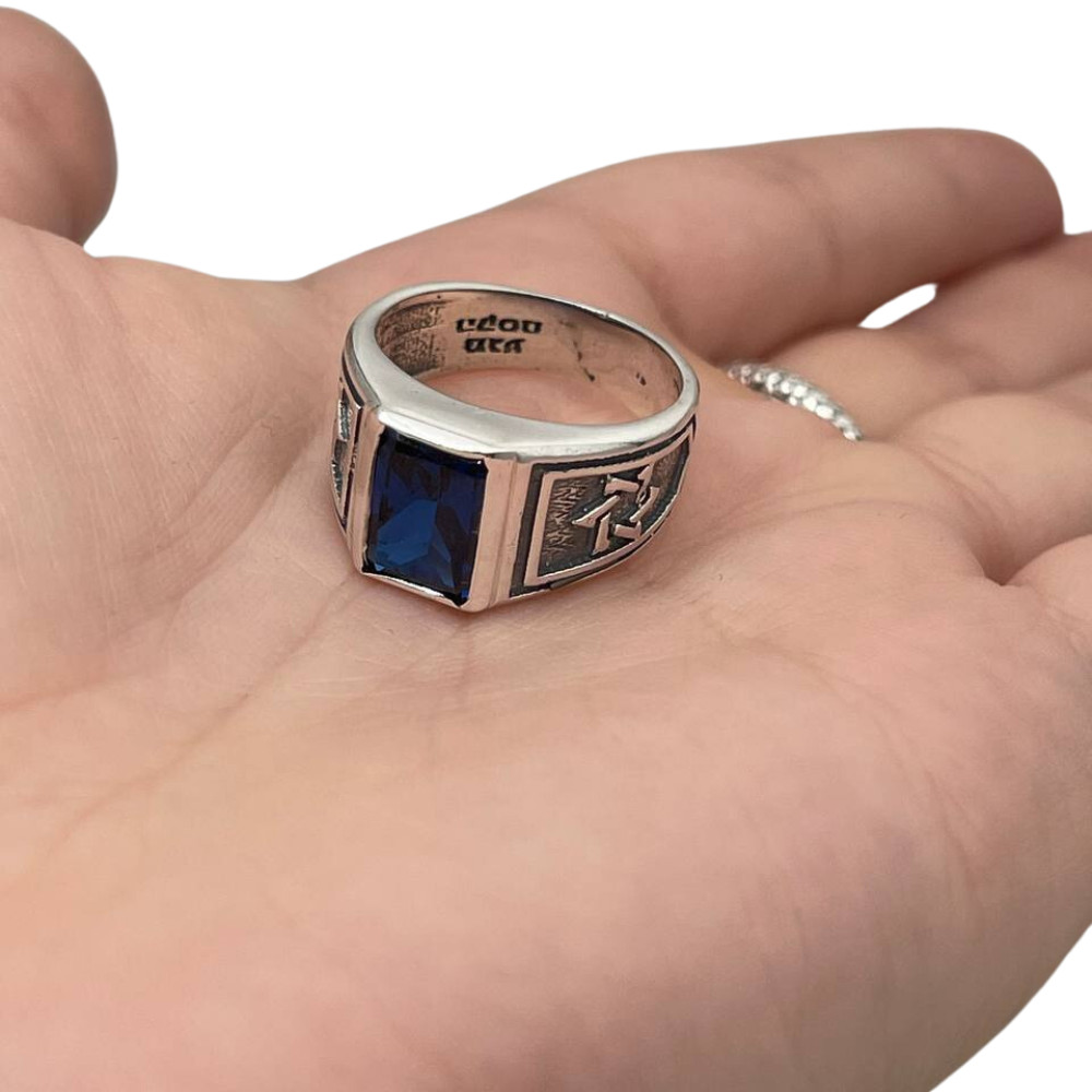 Signet Star of David Jewish Ring Sterling Silver & Blue Sapphire Solid Jewelry
