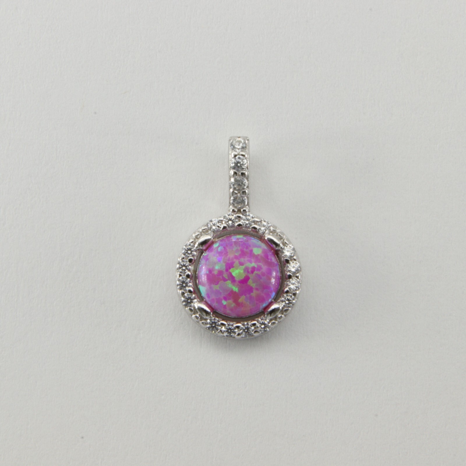 Pink – FIRE OPAL Round Pendant – 925 STERLING SILVER – Rhodium #318e