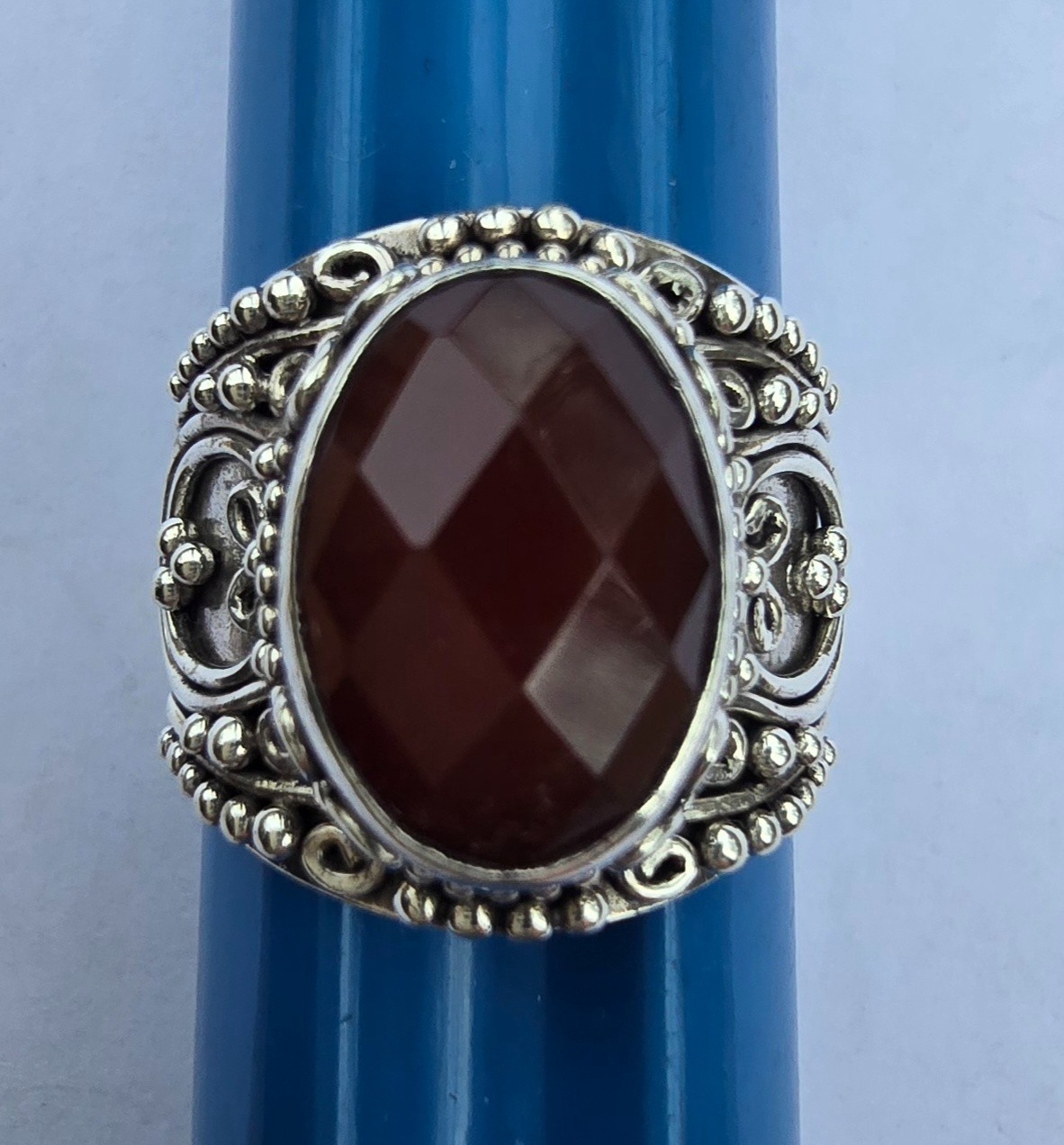 Suarti BA Sterling Silver Faceted Carnelian Stone Ring Size 9