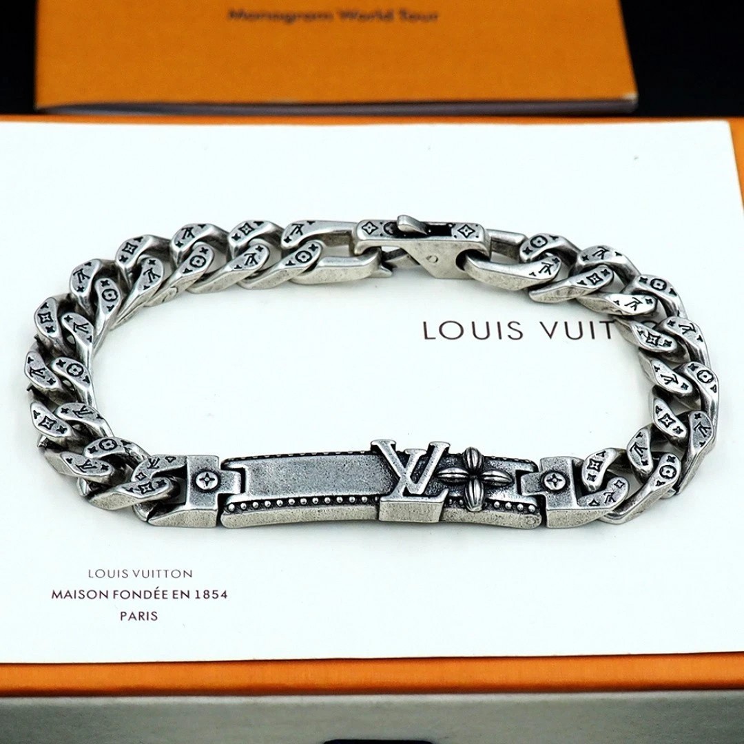 Men’s Engraved Silver Gourmette Bracelet Vintage Style Cuban Link Jewelry
