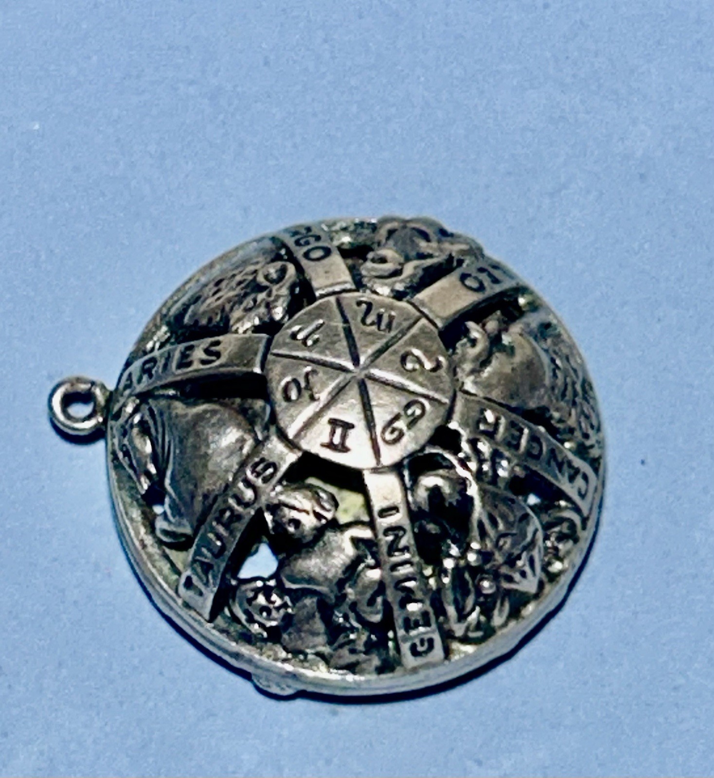 Sterling Silver Craftmere-12 month Zodiac names & 3D Horoscopes Pics. 1”ORB Pend
