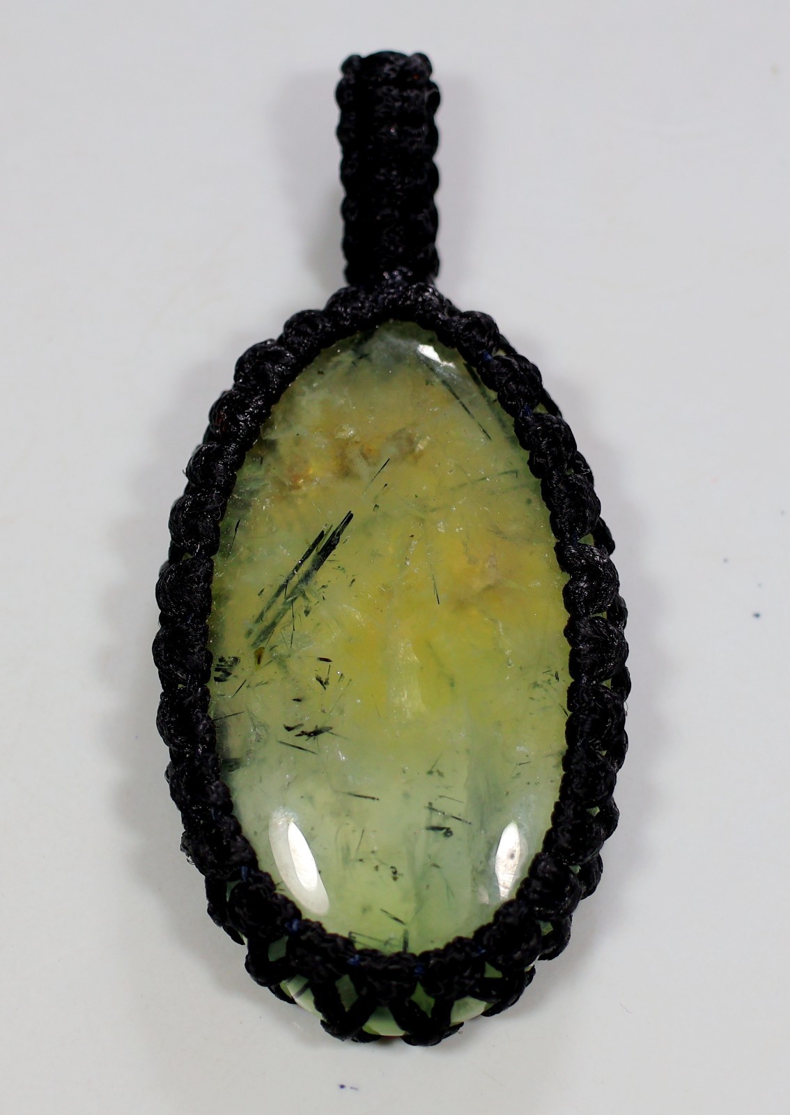 67 Ct 6X26X43 mm Natural Green Prehnite Oval Macrame Pendant 2.27″ KF-676