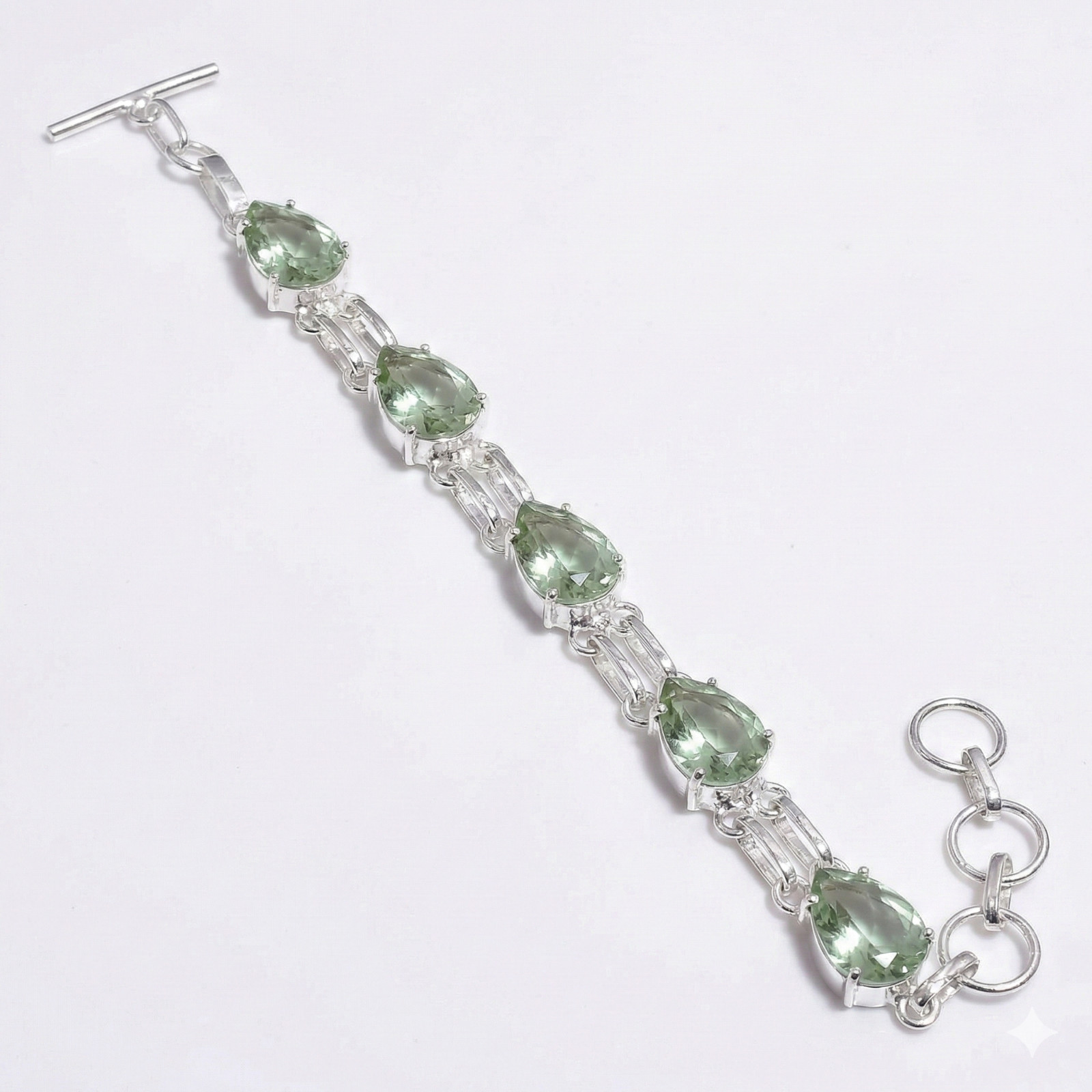 Green Amethyst Gemstone Handmade 925 Sterling Silver Jewelry Chain Bracelet