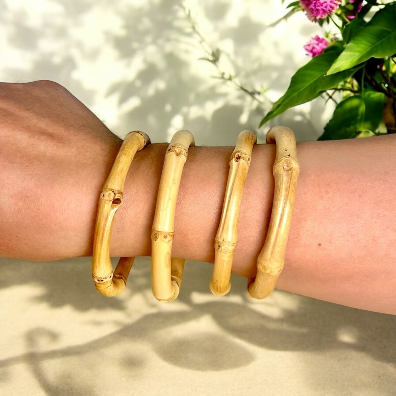 Natural Bamboo Bangle Bracelet | Handmade Eco-Friendly Jewelry | Set of 4