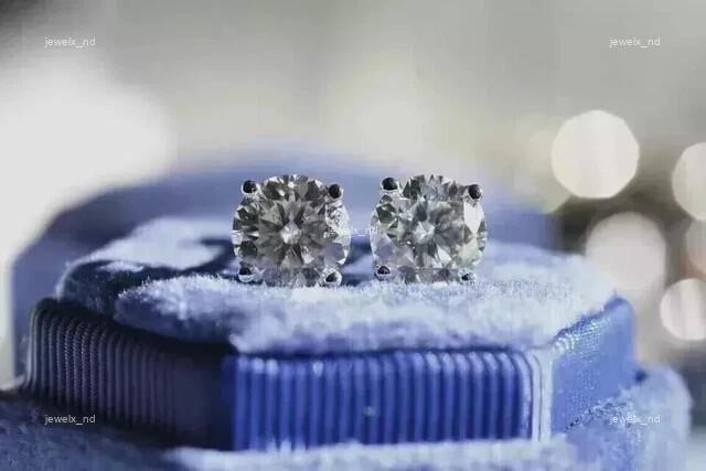 Brilliant Cut Natural Diamond 14K White Gold Prong Wedding Stud Post Earrings