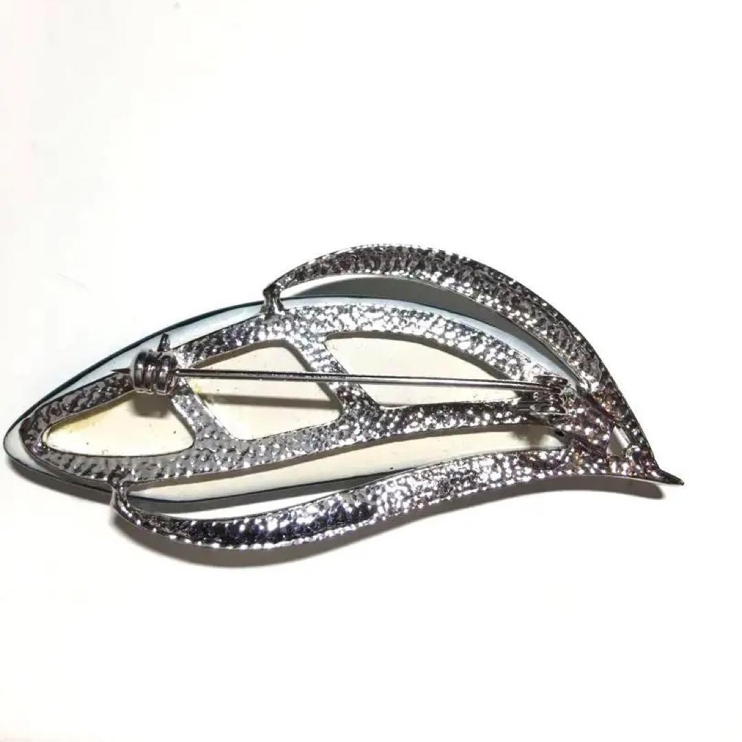 Vintage Green Agate Brooch Leaf Design Rhinestone 6.6cm